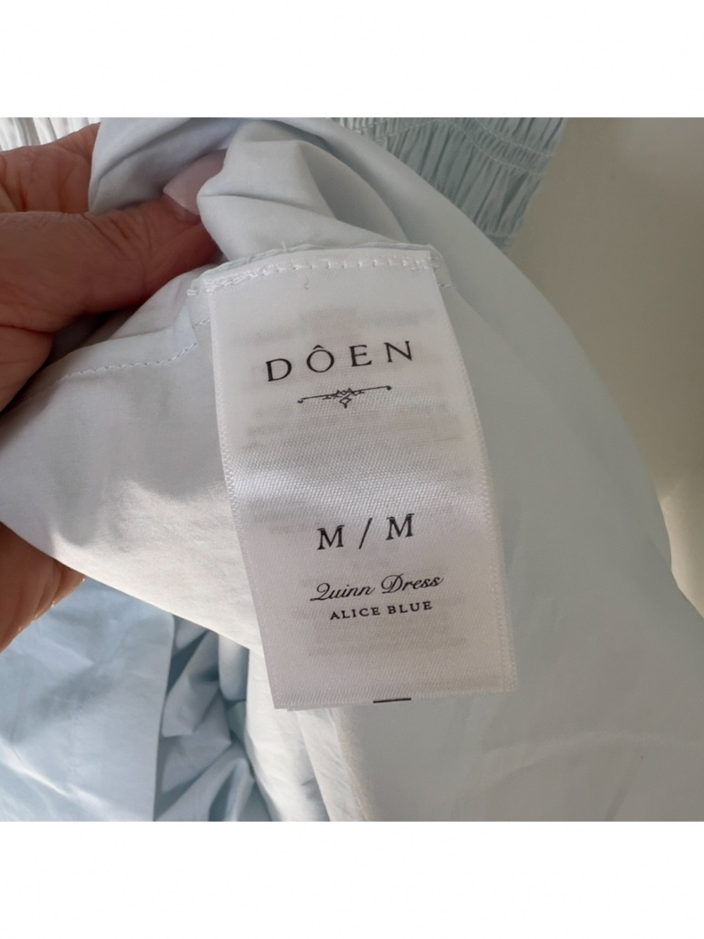 Doen Quinn Tie Detailed Shirred Organic Cotton Poplin Midi Dress in Alice Blue - Picture 7 of 8